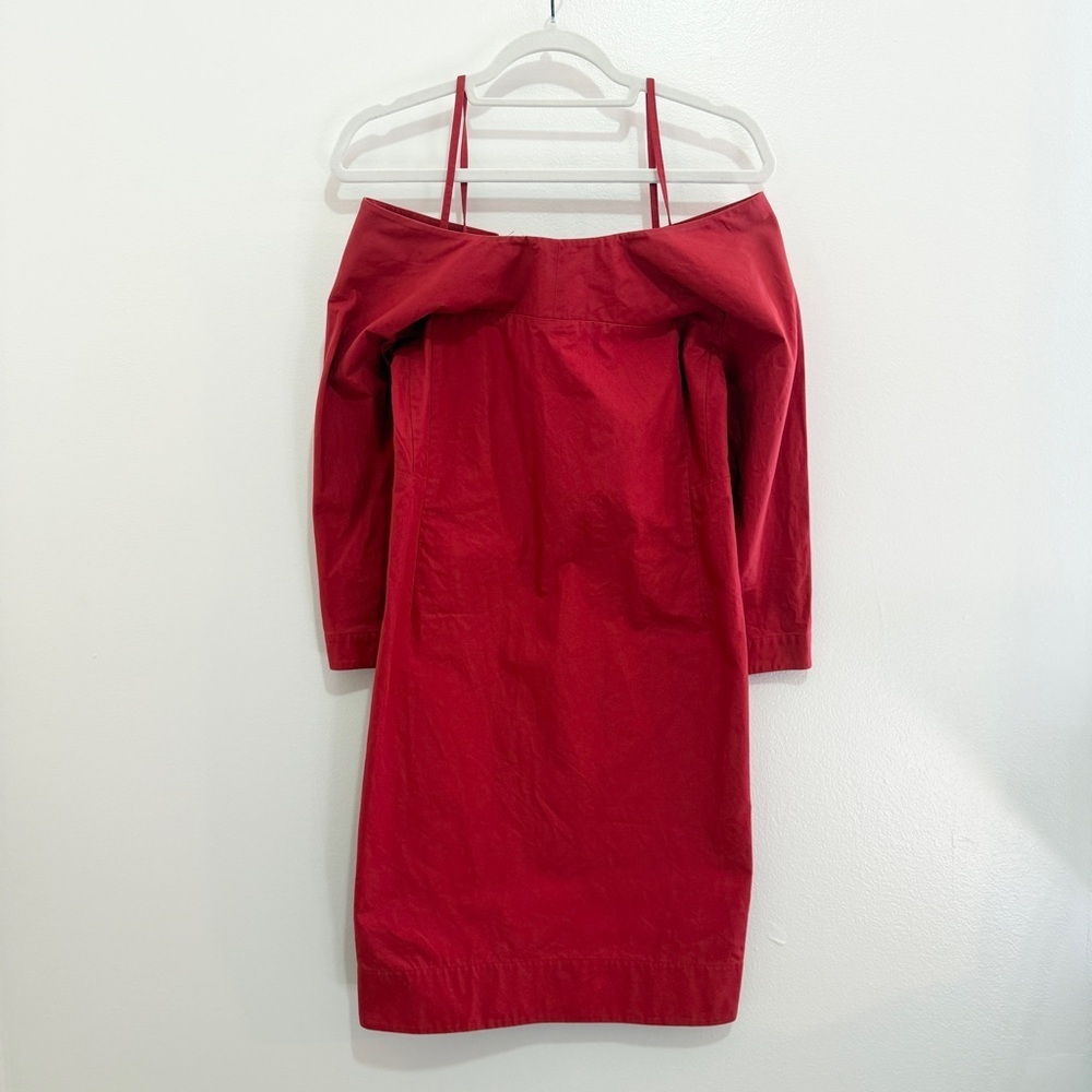 Jil Sander Red Cotton Off-Shoulder Strapless Dress Size 36